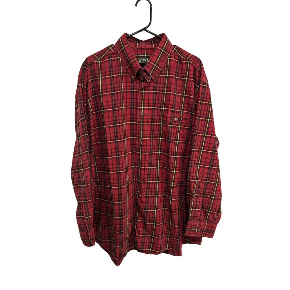 Orvis Red Black Plaid Long Sleeve Button Up Shirt Sz XXL Wool Career Western